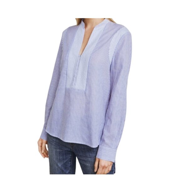 BCBGMAXAZRIA Jola Stripe Chambray Blouse, Size Medium - Picture 1 of 10